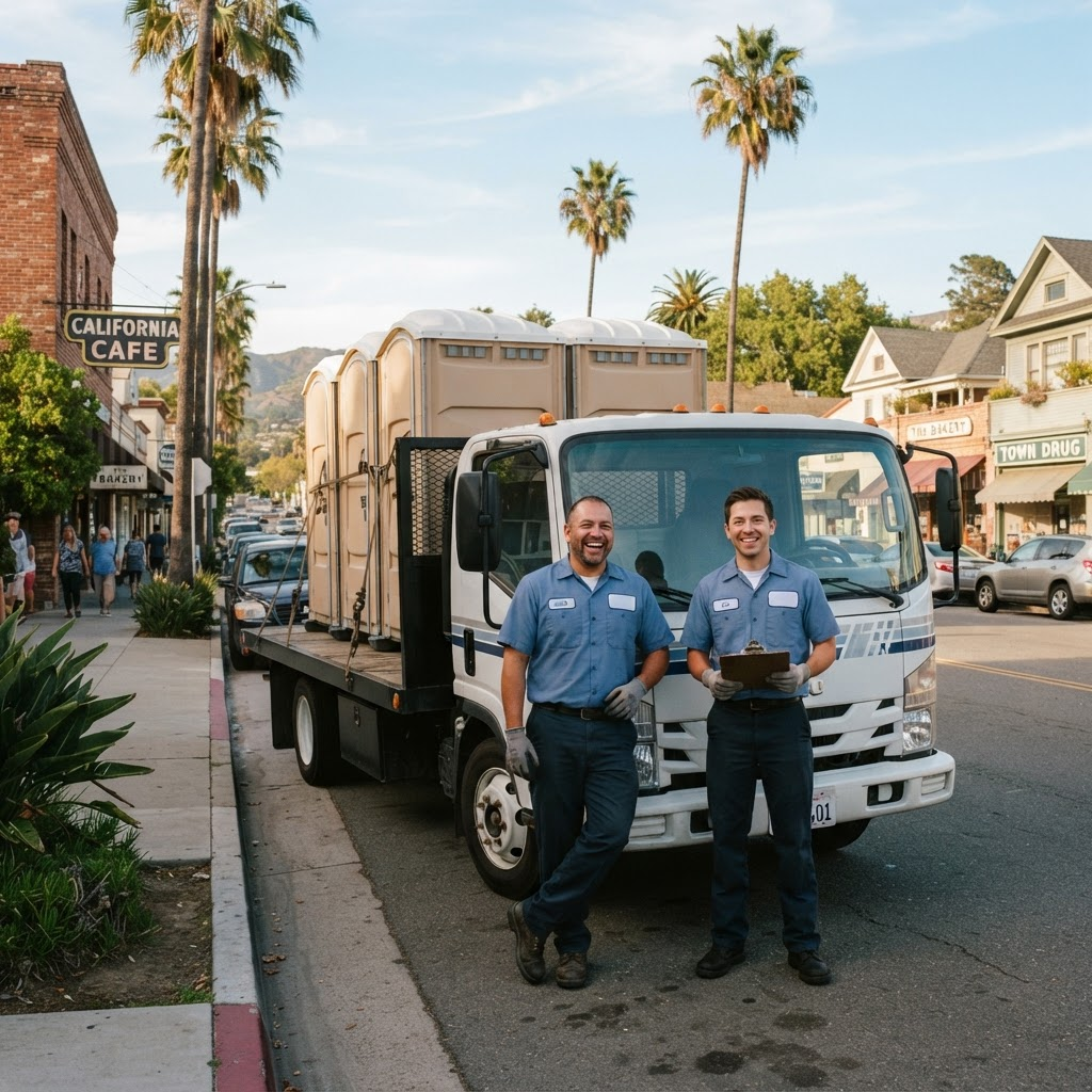 The Alameda Porta Potty Rentals delivery crew next to their service truck